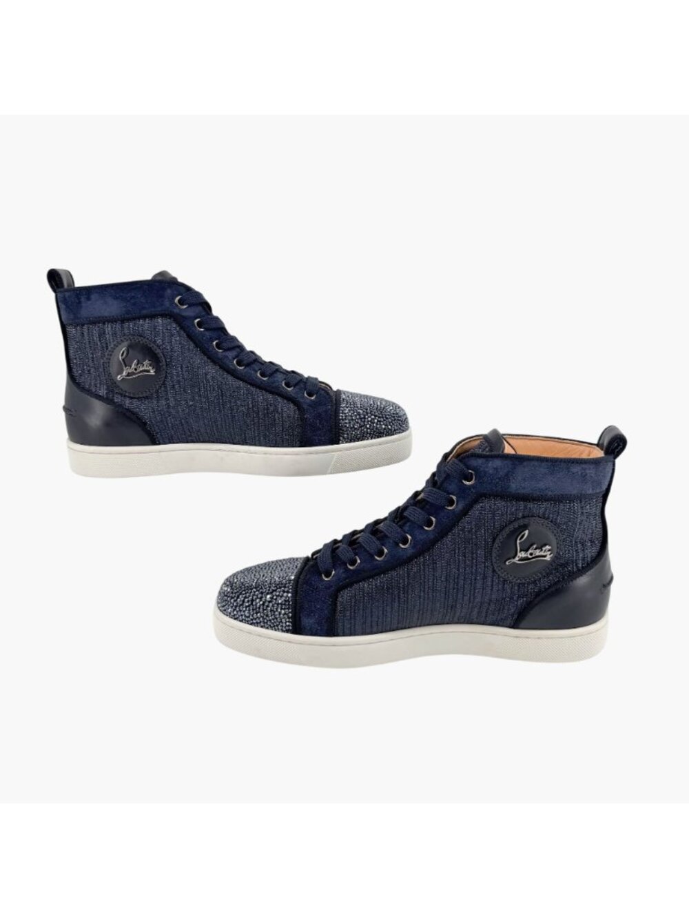 Christian Louboutin Louis Strass Sneaker Size 39 US 9 Navy Blue High Top Crystal - Picture 9 of 14